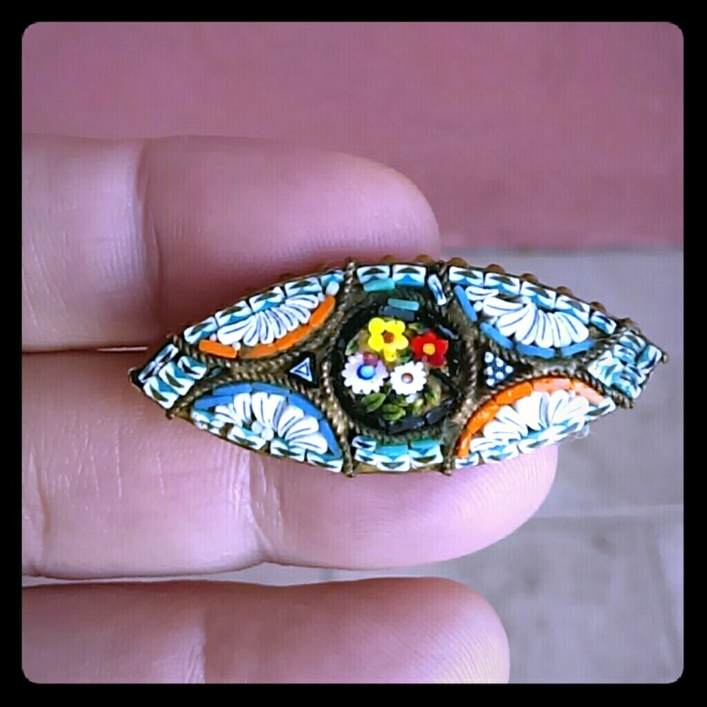 1920's Italy Micro Mosaic Brooch Pin